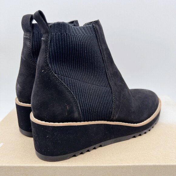 Eileen Fisher Lilou Wedge Ankle Boots Chelsea Booties Black Nubuck Womens US 6.5 - Picture 6 of 11